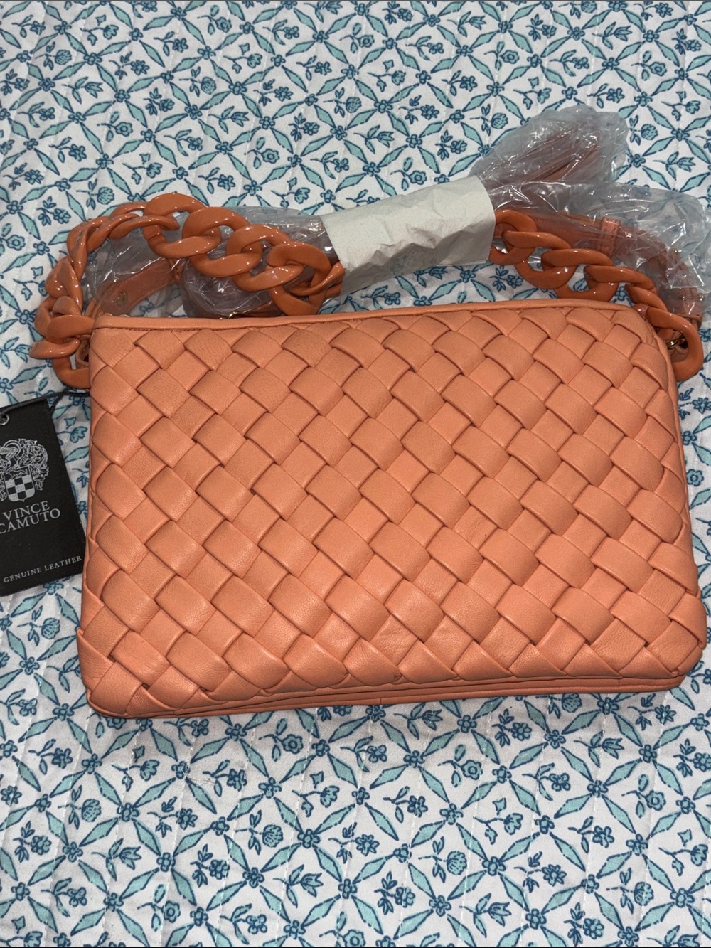 Vince Camuto Woven Leather Crossbody Bag - Coral Orange
